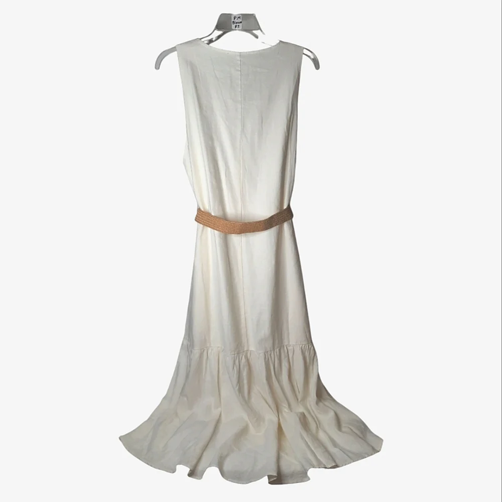 ADYSON PARKER Easy Tier Linen Dress Split Neck Cream Cottage Boho Prep XL 12 14 - Picture 4 of 10